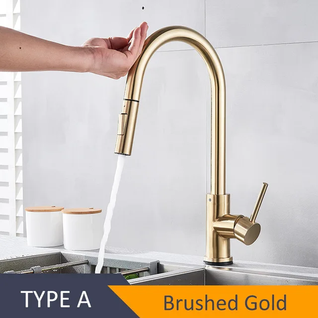1270-A-gold-touch Сенсорный кухонный кран Senducs Выдвижная кухонная раковина из нержавеющей стали кран Интеллектуальный матовый датчик кран и смеситель для кухонной раковины - Цвет: 1270-A-gold-touch