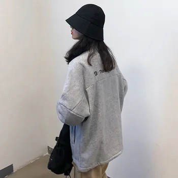 

Autumn And Winter Super Fire Bf Wind Loose Plush Warm High Collar Letter Set Head Long Sleeve Coat Top Versatile Student