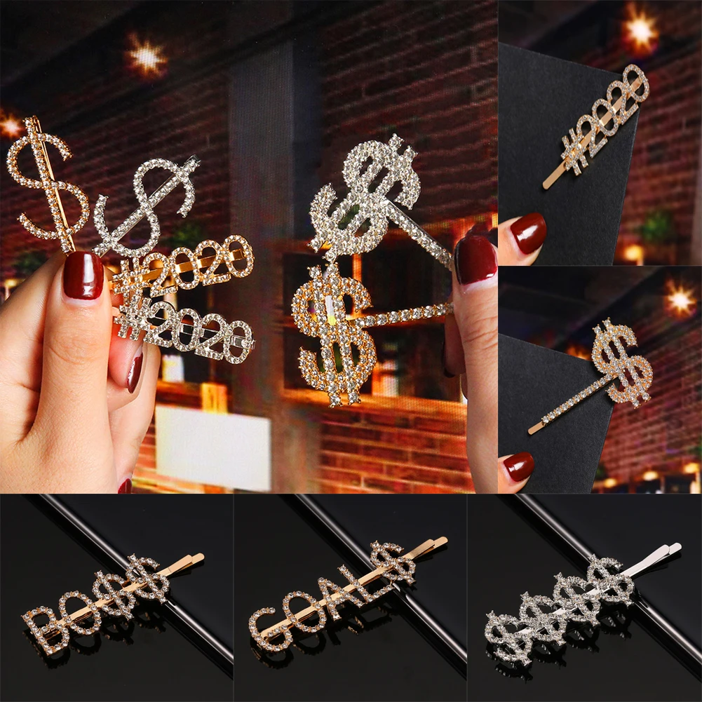 

New Hairpins Crystal Shiny Rhinestones Word Letters Hair Clips Women Styling Tool Hairgrip Diamond Hair Accessories Clips Clamp