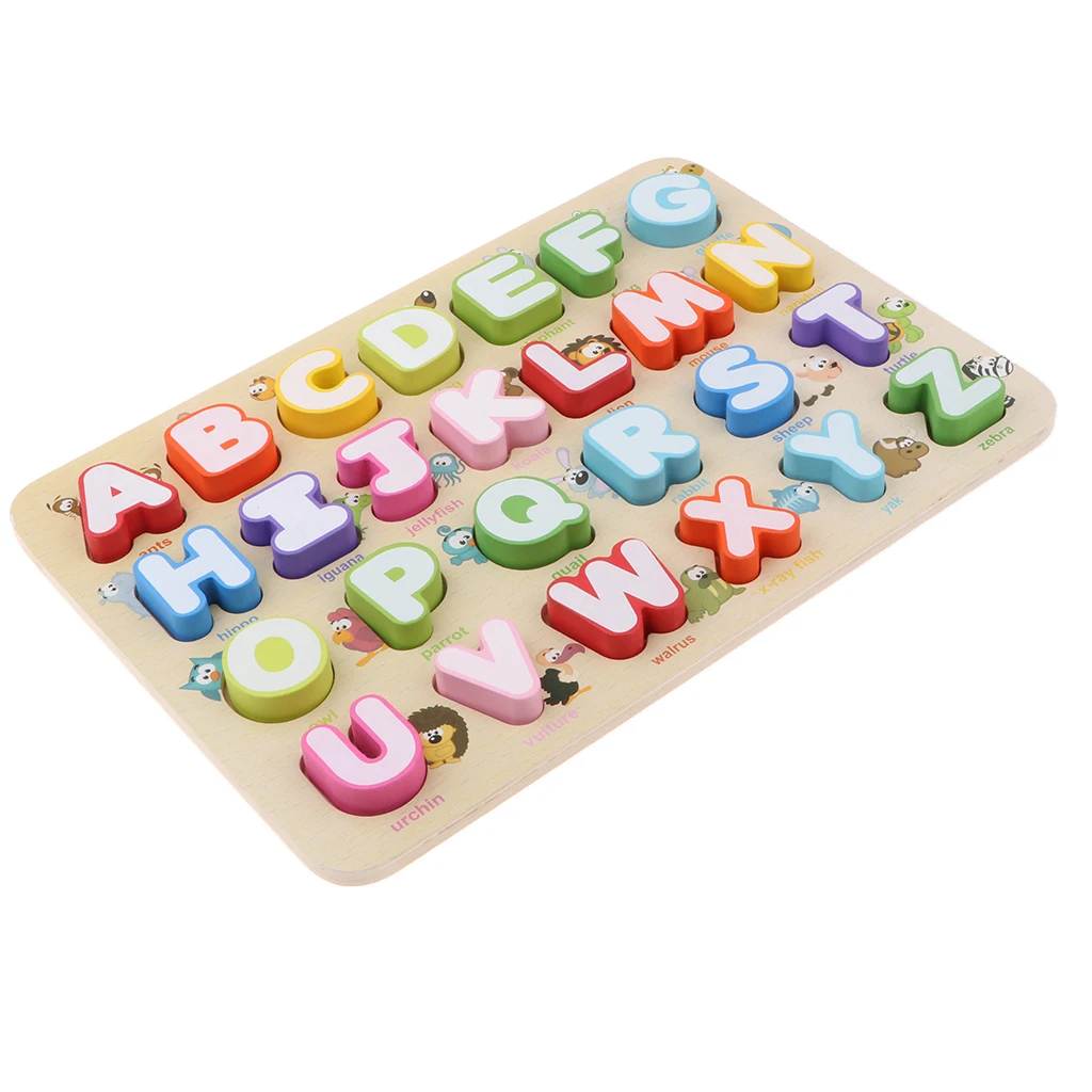 Wooden Uppercase Letter Blocks Alphabet Board Learning Kids Spelling Toy Writing Sorting Matching Developmental Puzzle