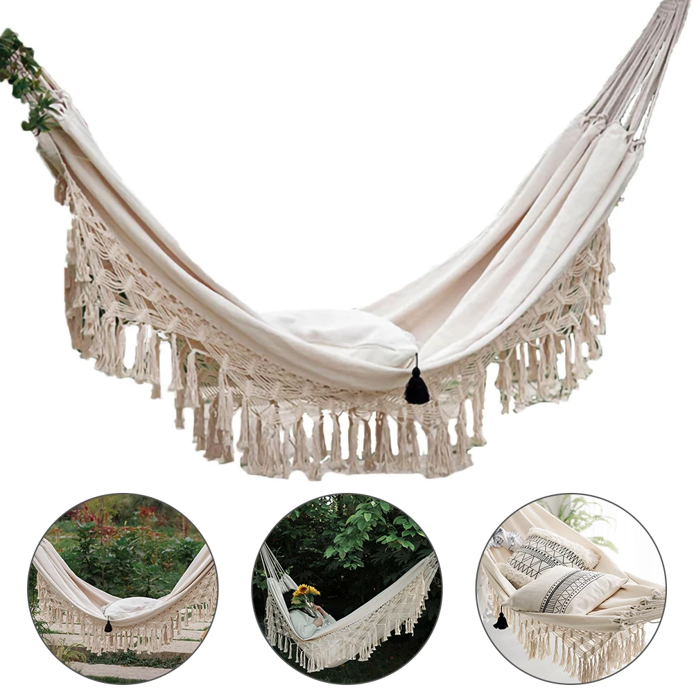 Hamaca Doble Con Flecos De Macramé Grande Para 2 Personas Hamaca Doble Con Flecos De Macramé Grande Para 2 Personas