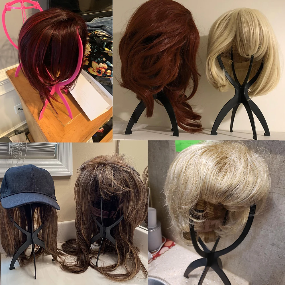 1pc Plastic Wig Stand, Hairdressing Salon Wig Holder Hair Display Stand,  Wigs Care Holder Folding Wig Care Stand