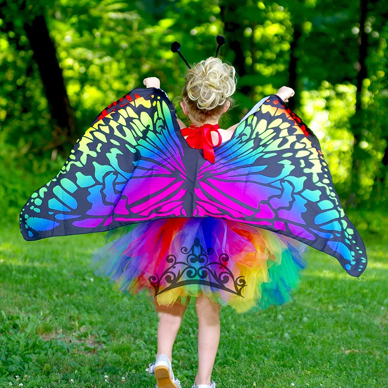 Bright Rainbow Butterfly Tutu Dress Little Kids Girls Halloween Costume Outfit Children Birthday Party Beach Holiday Tulle Dresses (1)