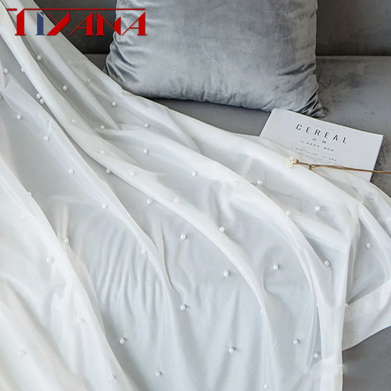 

Luxury Beaded Pure White Tulle Curtain For Living Room Bedroom Bay Window Balcony Pure White Yarn Custom Sheer PanelT216#4