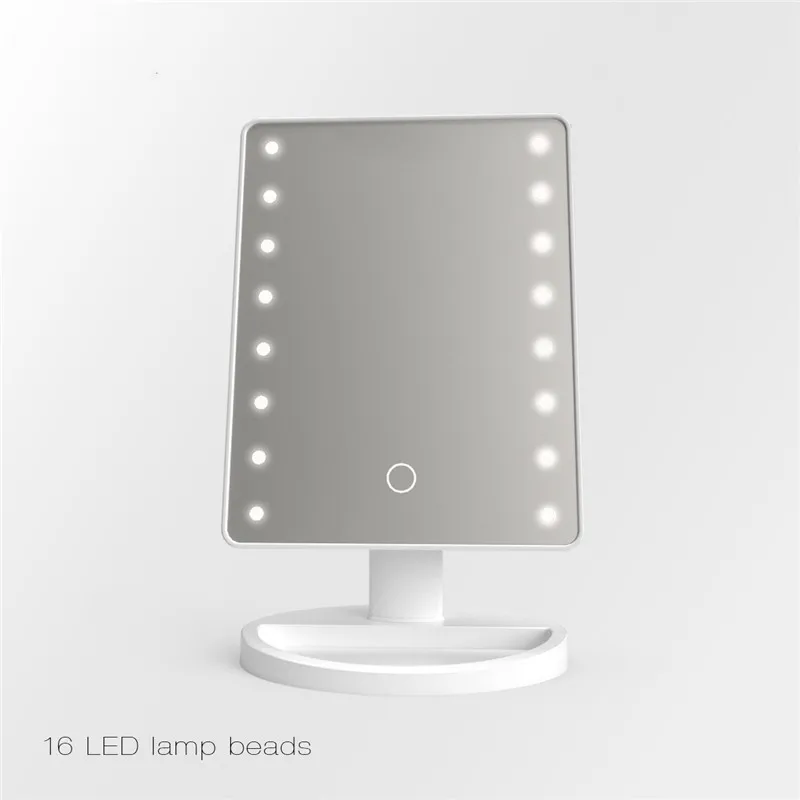 white Зеркало для макияжа 16LED светильник с сенсорным экраном яркость/180 градусов Регулировка зеркало для профессионального макияжа USB косметическое зеркало - Цвет: white