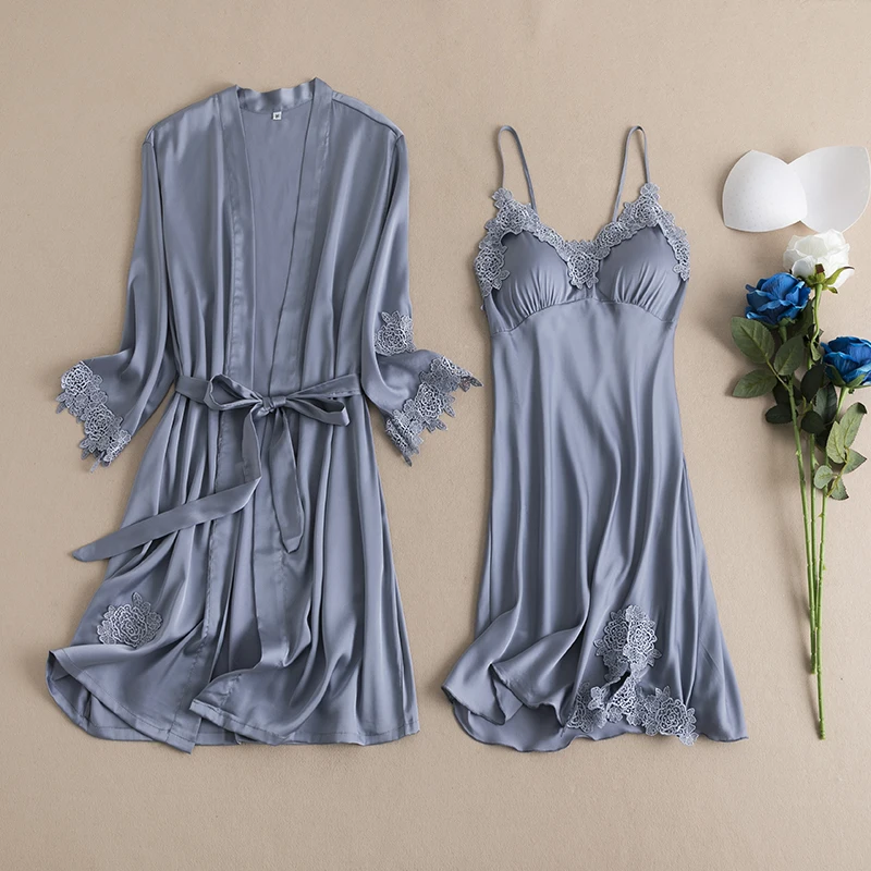 Розовый женский летний ночной халат сексуальный 2 шт ремень Топ Костюм пижамы