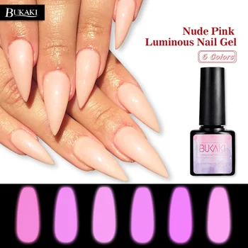 

BUKAKI Luminous Neon Nude Pink Nail Gel Polish Soak Off UV Semi Permanent for Nail Fluorescent Color Change In Night Gel Lacquer