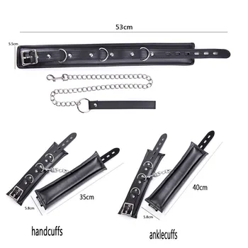PU Leather Padded Wrist Cuffs & Ankle Cuffs & Neck Collar Set ,BDSM Leather Bondage ,Cosplay Accessories porno sex adult 3