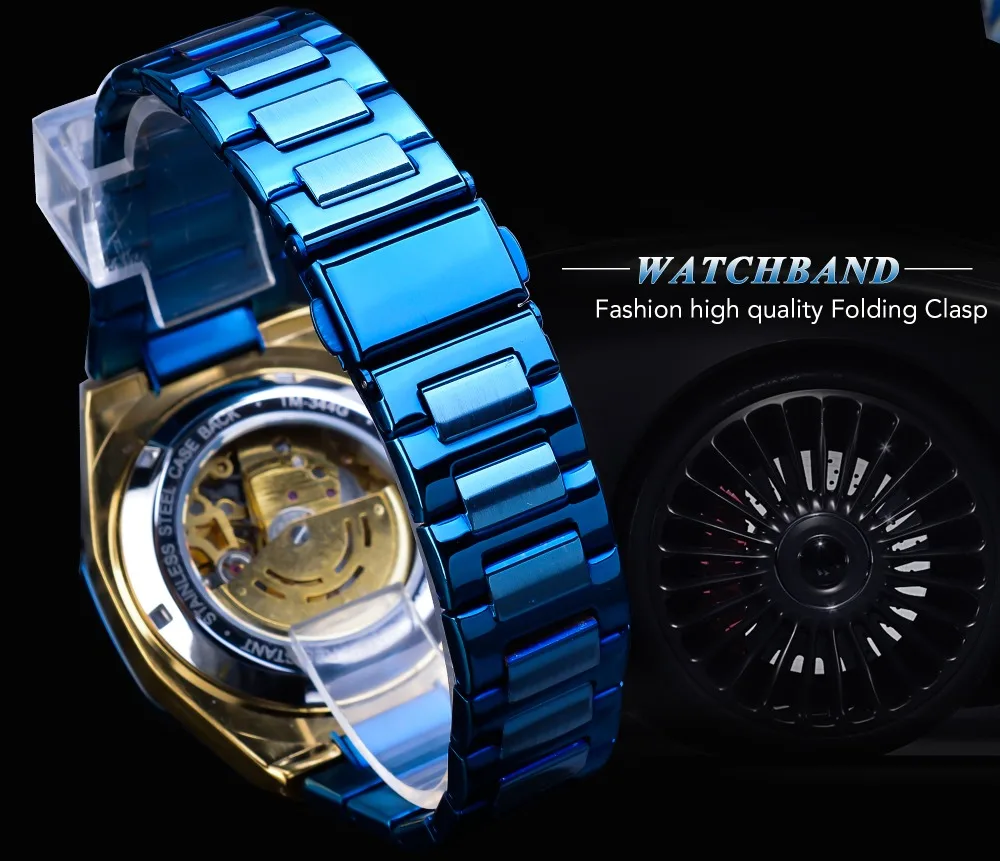 Forsining Скелет деловые мужские часы механические Автоматические Erkek Kol Saati водонепроницаемые модные синие мужские часы из нержавеющей стали