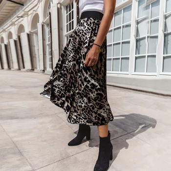 

Summer Women Vintage Elegant Beach Midi Skirt 2020 Women Leopard Printed Casual Elastic Skirts Womens Casual Skirts Female D30