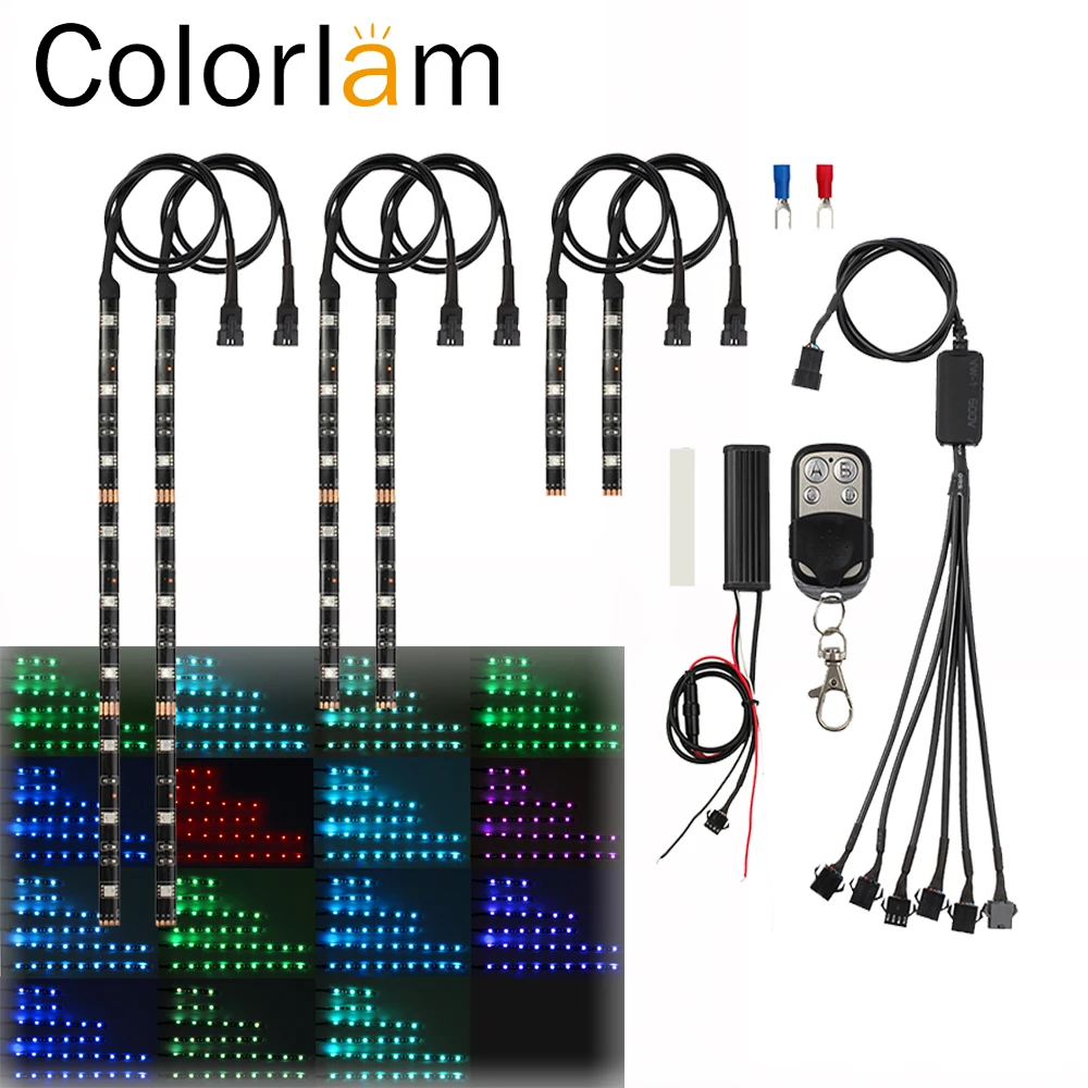 

Colorlam 6pcs Multi Color 12V 5050SMD LED Flexible Strip Light with Control Box Wireless Remote for Motorcycle Motorbike