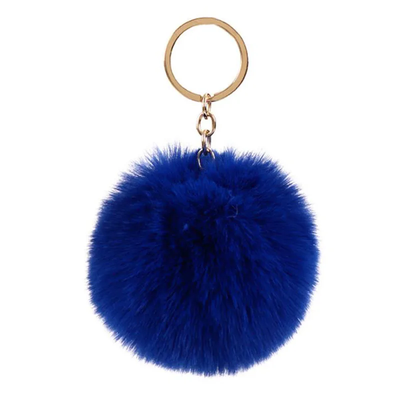 819235 8cm Simple Pompom Fur ball Keychain Artificial Rabbit Fur Animal Key Chain For Woman Car Bag Accessories Key Ring 15 colors - Цвет: 819235