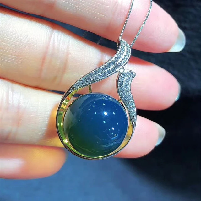 Silver Necklace Blue Gemstone | Natural Amber Stone | Blue Amber Necklace -  16mm Natural - Aliexpress