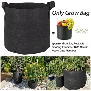 

5pcs/set Reusable Grow Bag Indoor Outdoor Thickened Drainage Heavy Duty Planting Container Carrying With Handles Lawn Plant Pot
