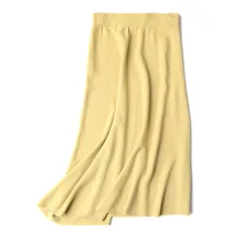 HLBCBG женские юбки с высокой талией трапециевидная элегантная повседневная трикотажная юбка осень-зима Толстая теплая ребристая юбка средней длины черный серый