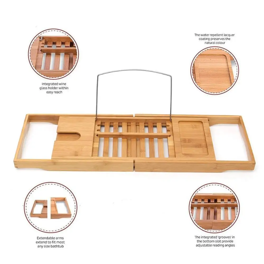 Extendable Bathroom Shelf Bathtub Shower Tray Bamboo Bath Tub Rack Towel Wine Book Holder Storage Bandeja ba&ntilde;era полка для ванно