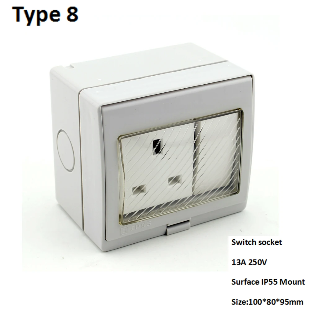 Водонепроницаемый распределительной коробки 10/13/16A 250V CE IP55 Водонепроницаемый гнездо Коробки муфта защитная крышка Ванная комната Спальня - Цвет: Type 8
