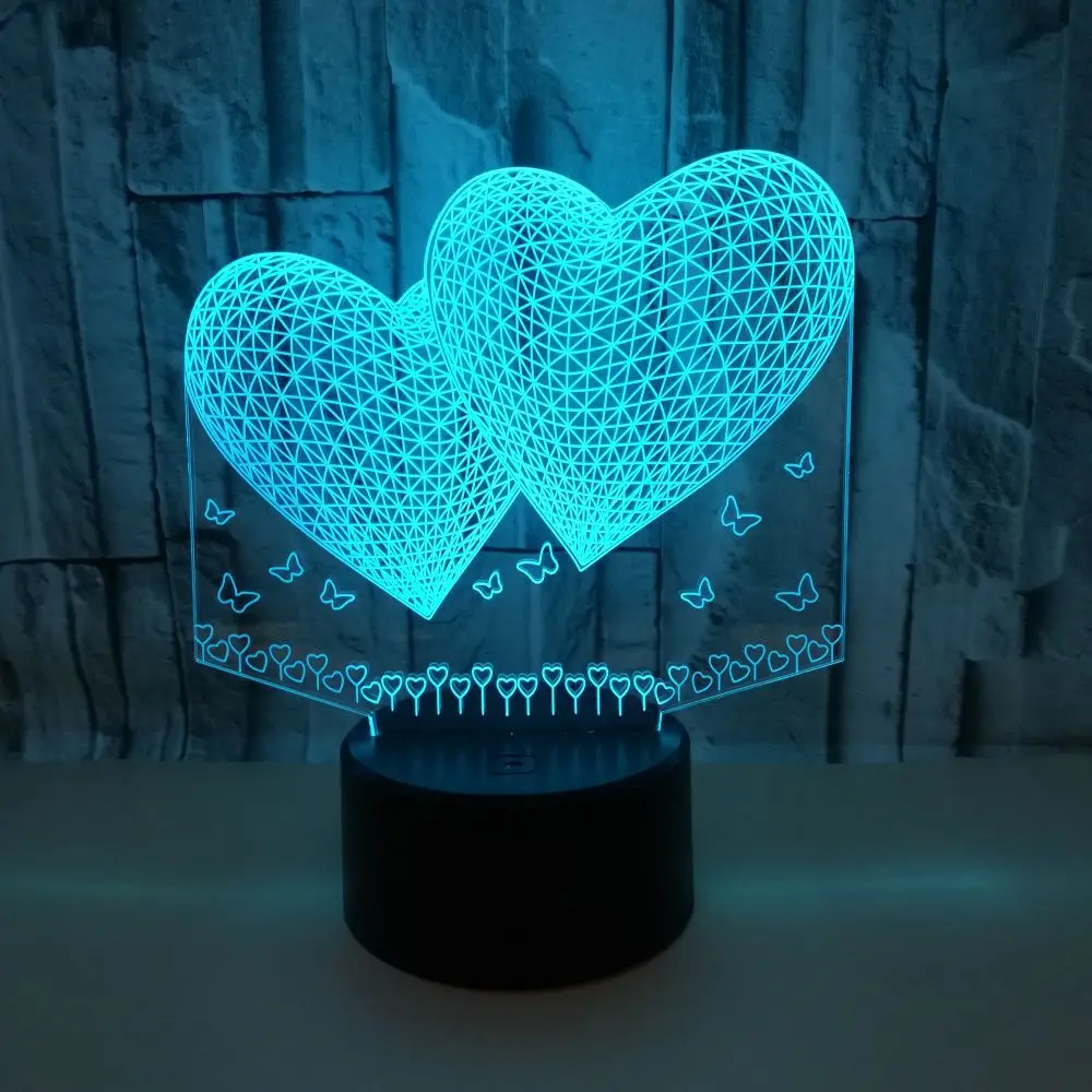 3D Led креативный Usb 7 красочный визуальный арт в форме любви Настольная лампа Декор ночной Светильник для спальни USB сенсорный светильник ing приспособление подарки