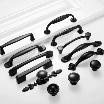 

Black Handle American Modern Simple Zinc Alloy Wardrobe Cupboard Door Single Hole Handle Shower Room Handle Door Knobs