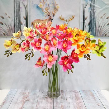 

79 cm High-end Artificial flower 3d print Butterfly Orchid green plastic fake flower Cymbidium home decoration East Asian Orchid