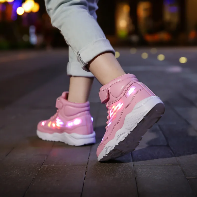Размеры 25-36; детская повседневная обувь; Светящиеся кроссовки для мальчиков и девочек; детская светящаяся обувь с застежкой-липучкой; Светящиеся кроссовки с usb-зарядкой