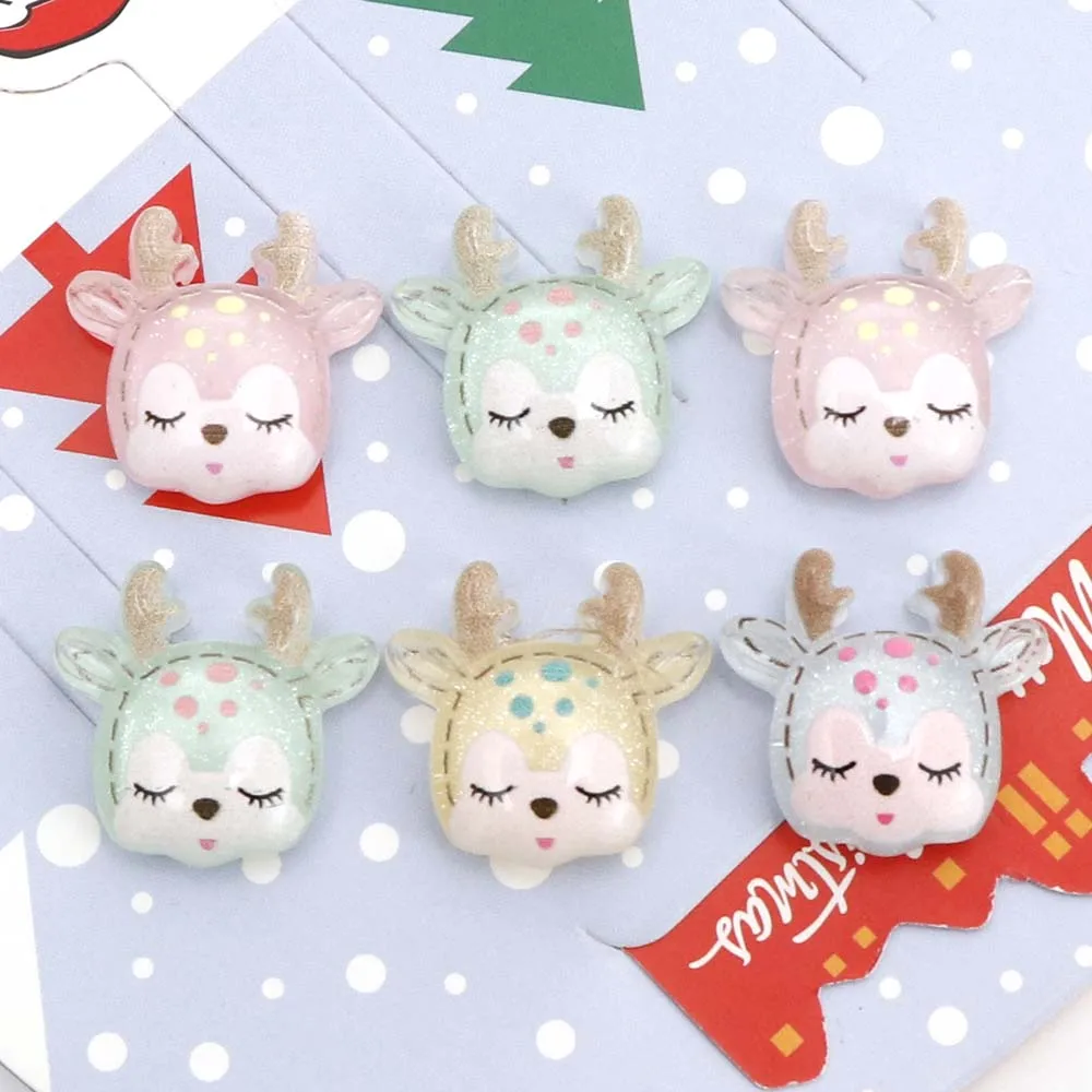 

10pc/lot Glitter Deer Flatback Cabochon Kawaii Cabochon Embellishments For Scrapbook DIY Decoration Craft