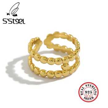 

S'STEEL 925 Sterling Silver Rings For Women Geometric Minimalist Opening Ring Adjustable Anillo De Plata Ley 925 Mujer Jewelry