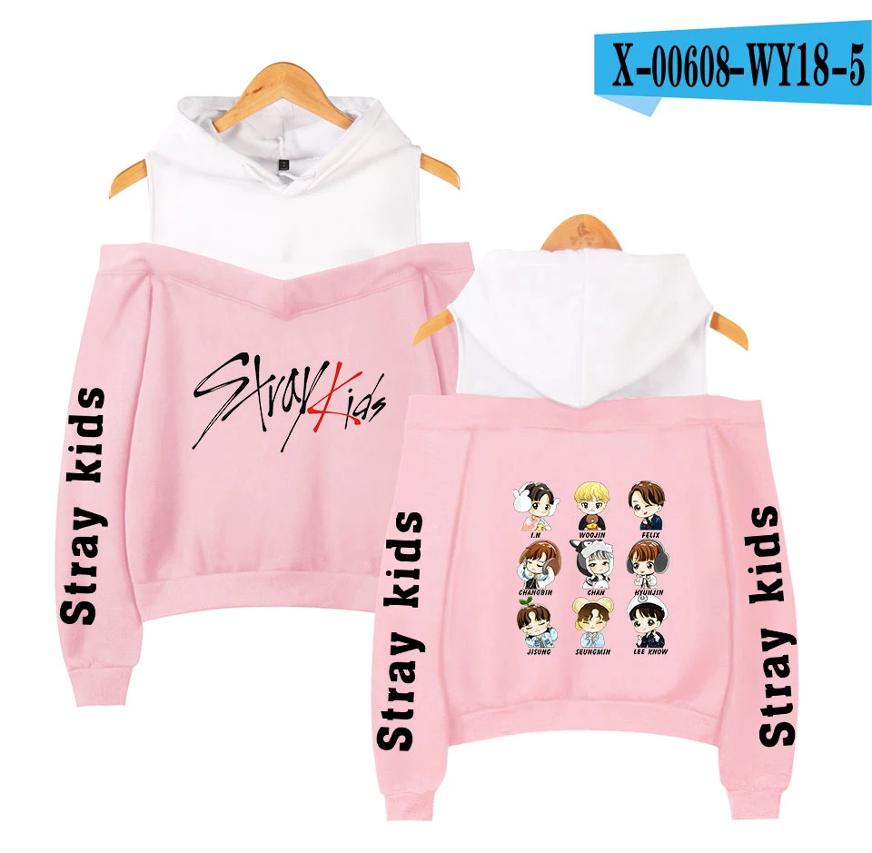 Frdun Tommee stray kids KPOP, толстовка с открытыми плечами, женская мода, хип-хоп принт, женские толстовки с капюшоном, Highstreet, толстовка, XS-2XL - Цвет: pink
