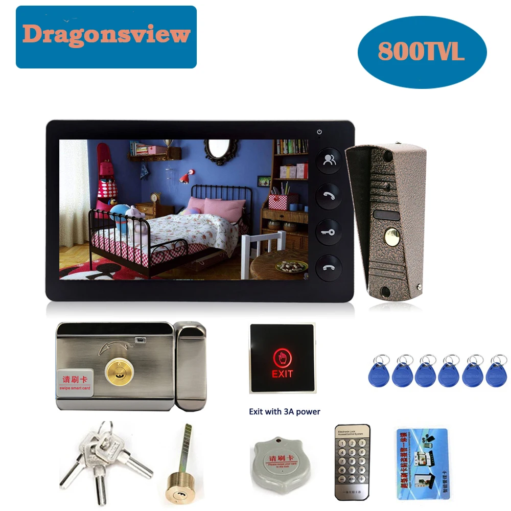 Видеодомофон Dragonsview 7 дюймов с монитором и электронным замком разблокированный