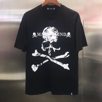 

2020ss Mastermind Japan Skulls Fuzzy Printed MMJ T Shirt Men Women Solid T-shirts Men Cotton Tops Tees Black/White