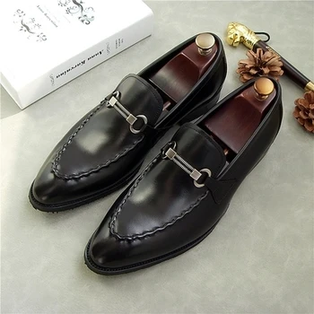 

pointed New toe men dress shoes fashion slip-on falt handmade shoes Genuine leather office party shoes