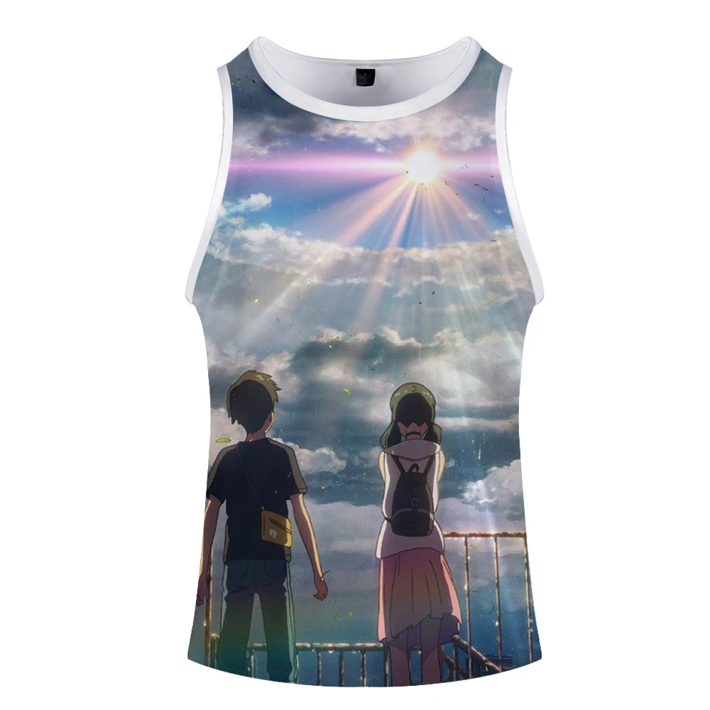 Son of the weather Japanese cartoon Fashion men  Summer Vest Knitting Top Ladies Sleeveless Blouse Casual Tank Tops Clothing