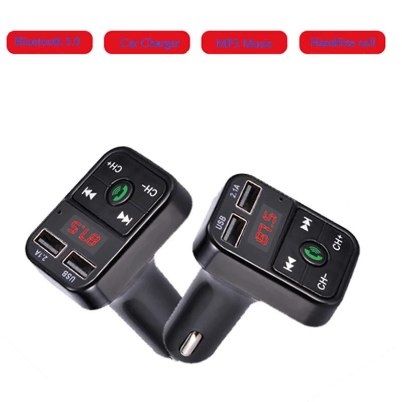 Kit de manos libres para coche, transmisor FM inalámbrico con Bluetooth 5,0, reproductor de MP3 LCD, Cargador USB, accesorios para coche, Cargador USB Dual, modulador FM