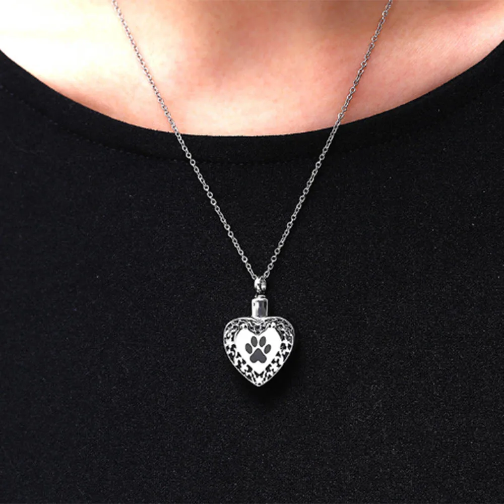 Популярный Титановый стальной кулон в форме сердца ожерелье для праха памятные кремационные украшения с принтом лапы для питомца собаки кошки пепел S25