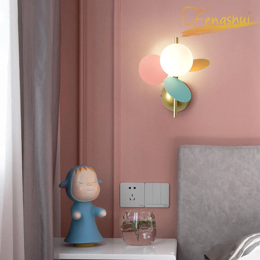 

Nordic LED Macaron Wall Lamp Flower Branch Small Lamp Modern Simple Bedside Corridor Background Wall Sconces Bedroom Wall Lamps