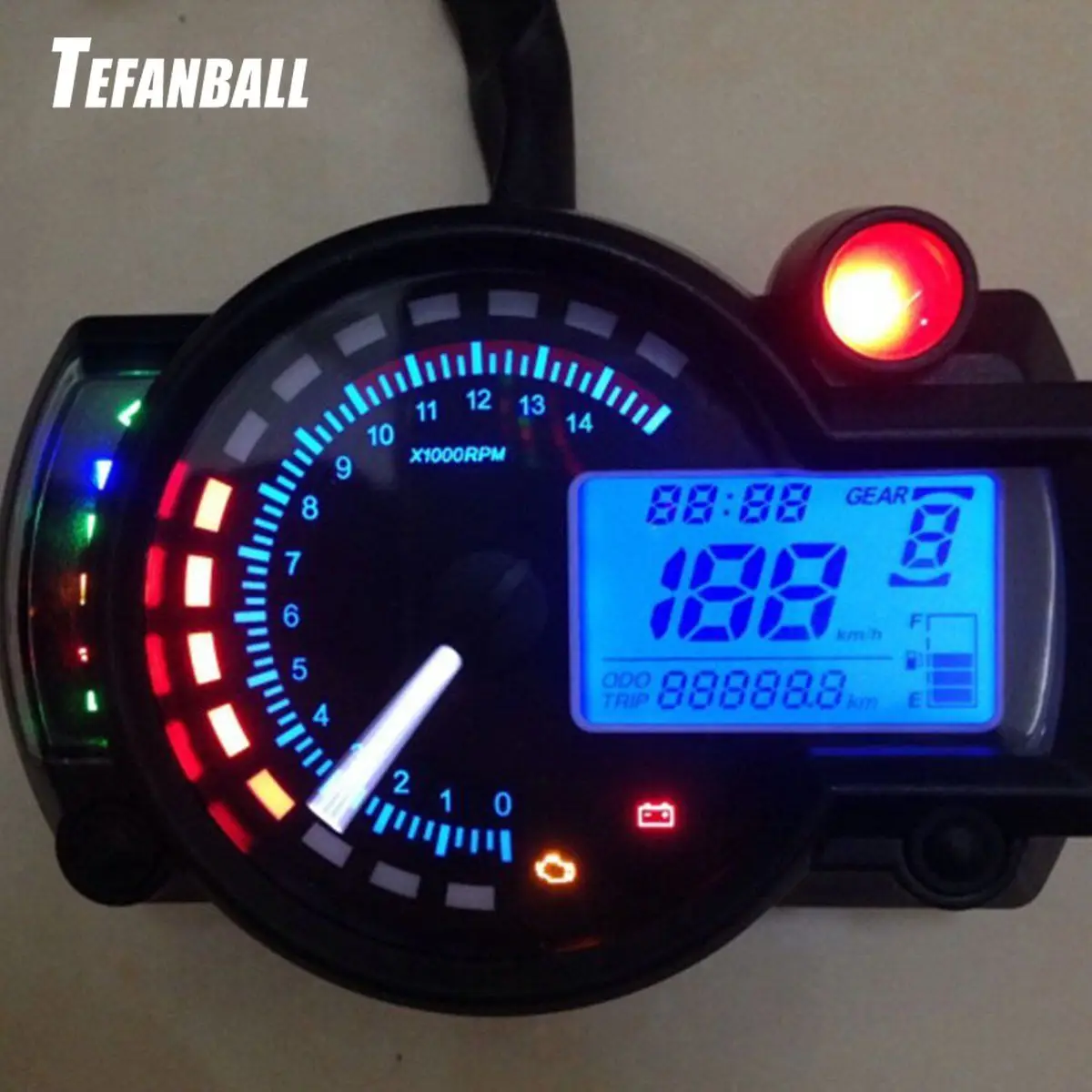 Tefanball Motorcycle Digital Light LCD Speedometer Odometer Tachometer W/ Speed Sensor 7 color display oil level meter Universal |