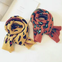 Мягкий вязаный шерстяной шарф с леопардовым принтом для девочек от 1 года до 8 лет, теплый осенне-зимний шарф