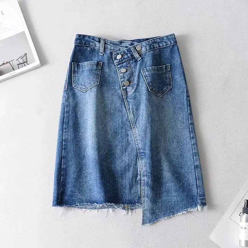 

R8800-776 WOMEN'S Dress New Products Irregular Single Breasted Denim Skirt