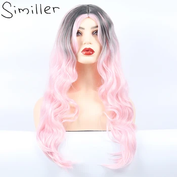 

Similler Black Pink Ombre Synthetic Wigs for Women Long Curly Hair Middle Part Heat Resistant Fiber Cosplay