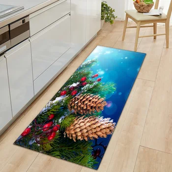 

Christmas Printed Kitchen Mat Dirty-proof Long Carpet Hallway Doormat Bedside Floor Mat Non-slip Water Absorption Bathroom Rugs