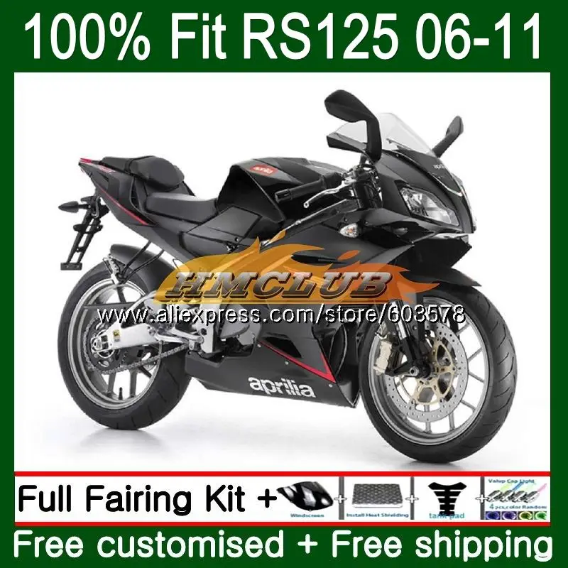 Инъекции для Aprilia RS-125 2006 2007 2008 2009 2010 2011 матовый черный 40CL. 7 RS 125 RS4 RSV125 RS125 06 07 08 09 10 11 обтекатель