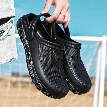 

Men Sandals 2020 Fashion Hot Sale Croc Men Black Garden Casual Clogs Summer Slides Beach Swimming Shoes Size 40-45 Men Sandals