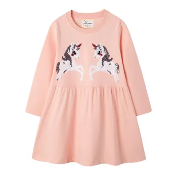 

Cartoon Little Pony Baby Dress Kids Girls Long Sleeve Striped Unicorn Dress Cotton Spring Breathable Medium Children Girl Dress