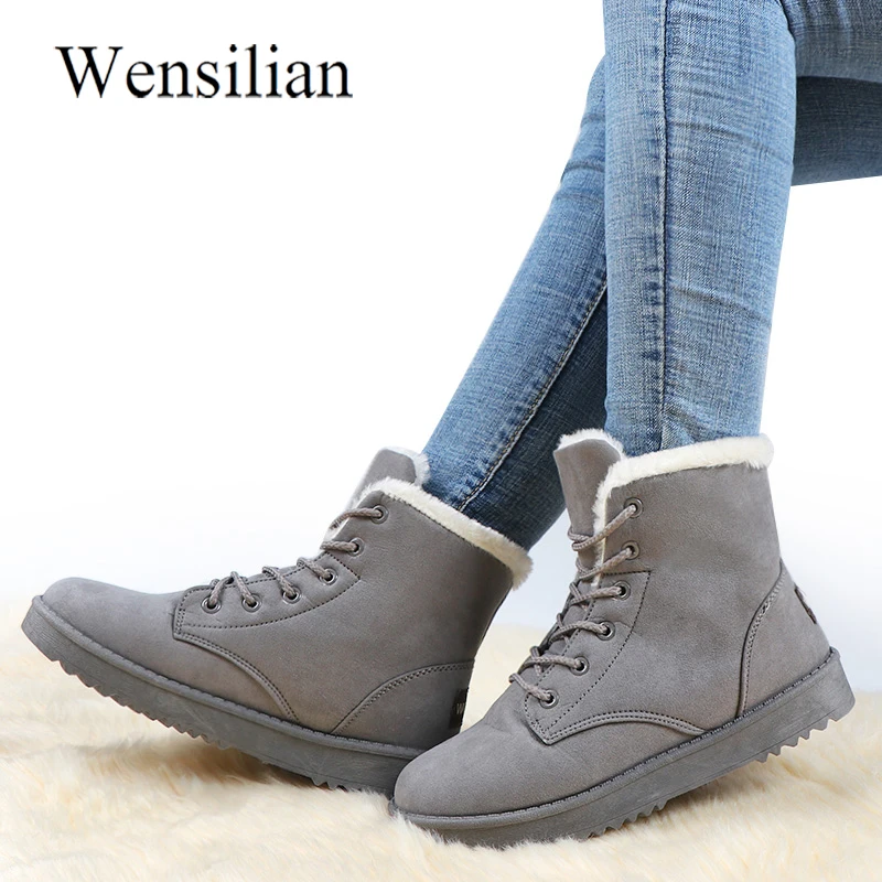 

Ankle Snow Boots for Women Fashion Lace up Booties Female Winter Shoes Solid Woman Botines Ladies Shoe With Plush Botas Mujer