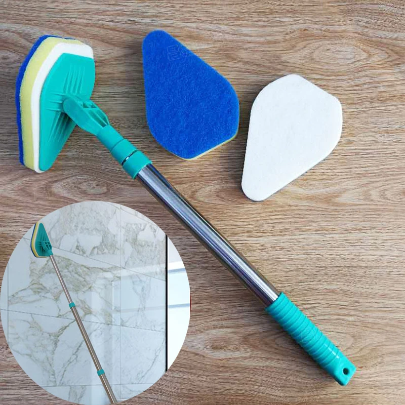 

3in1 Clean Reach Telescoping Shaft Angled Brush Scrubber Triangular Angled Pad Scouring Cleaning Mop Cleaning Product Cleaner