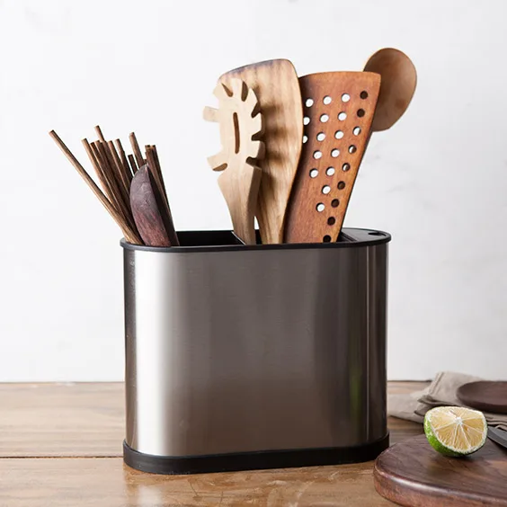 

Creative Stainless Steel Chopsticks Storage Tube Tableware Draining Box Spoon Bucket Knife Organizer Kitchen Utensils Rack