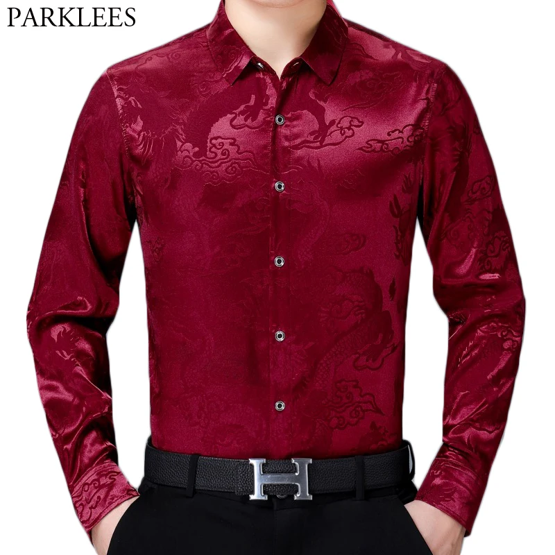 Red silk shirts mens Clearance