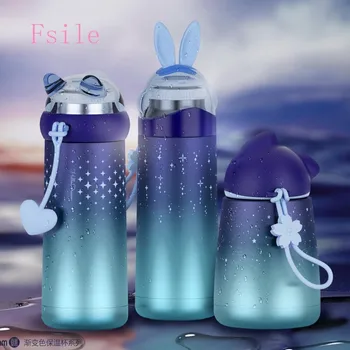 

Fsile Creative Gradient Color Rabbit Wit Cat Thermos Cup Portable Student Men and Women Vacuum Stainless Steel Water Bottle