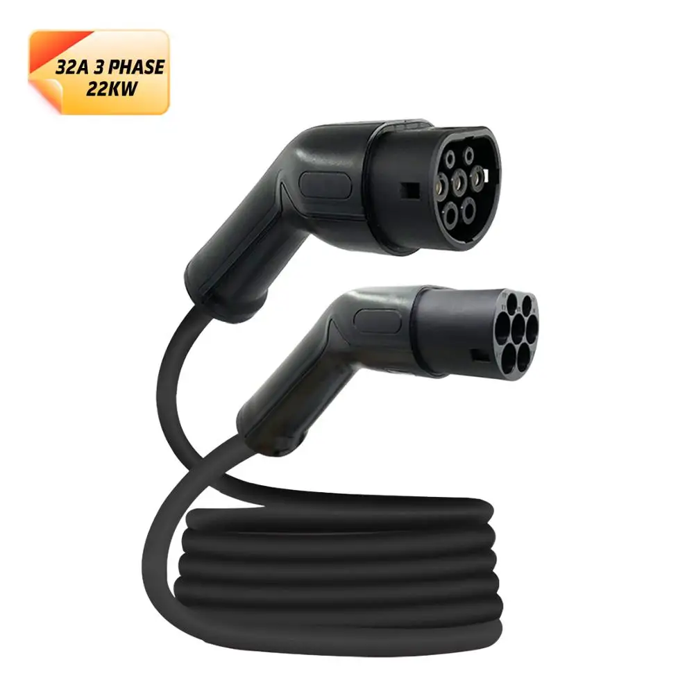 32A Three Phase 22kW EV Cable Type 2 to Type2 IEC62196 EVSE Kit Type 2 to Type 1 J1772 Electric Vehicle 16A for Charging Station