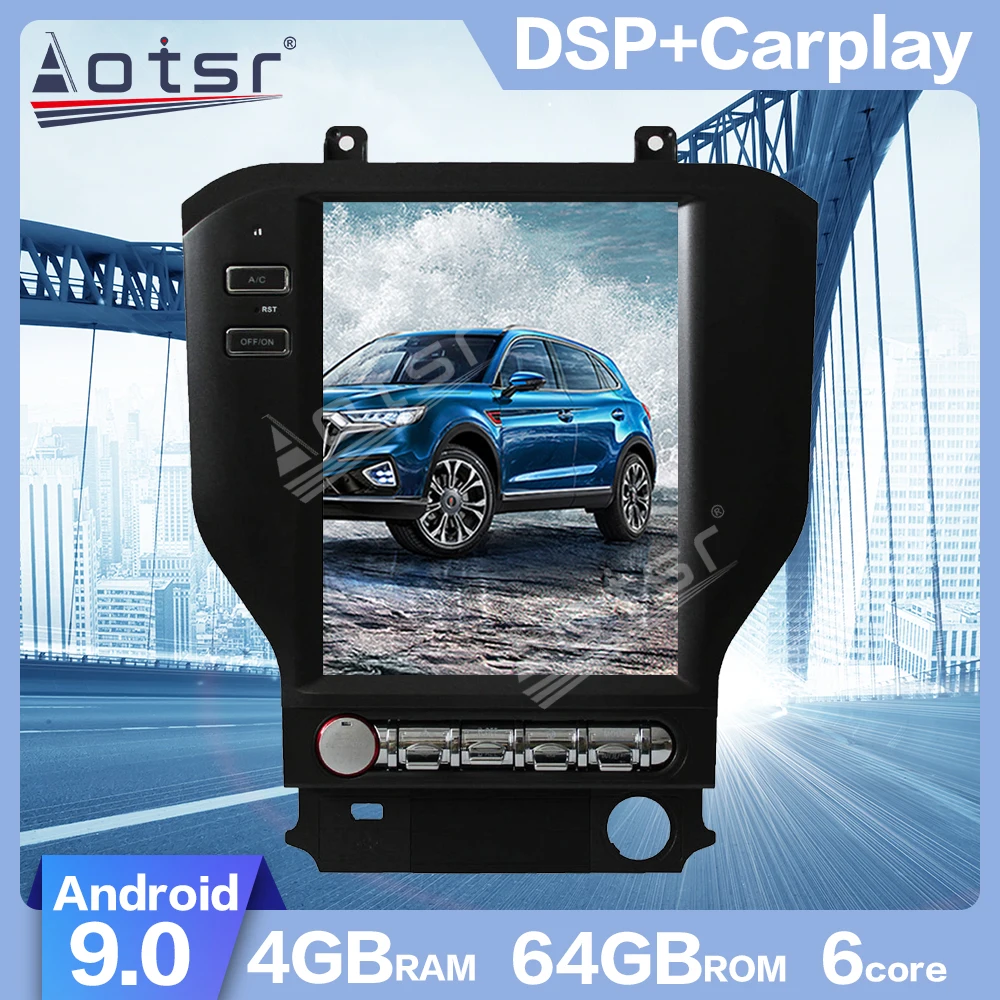 Автомобильный мультимедийный плеер AOTSR, Android 9,0, Tesla style PX6 Carplay, вертикальный экран, GPS-навигация для Ford Mustang 2015-2020 Автомобильный мультимедийный плеер AOTSR, Android 9,0, Tesla style PX6 Carplay, вертикальный экран, GPS-навигация для Ford Mustang 2015-2020